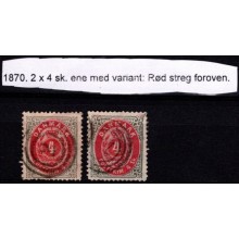 2 x 4 sk. tofarvet skillingsudgave. Den ene med variant.